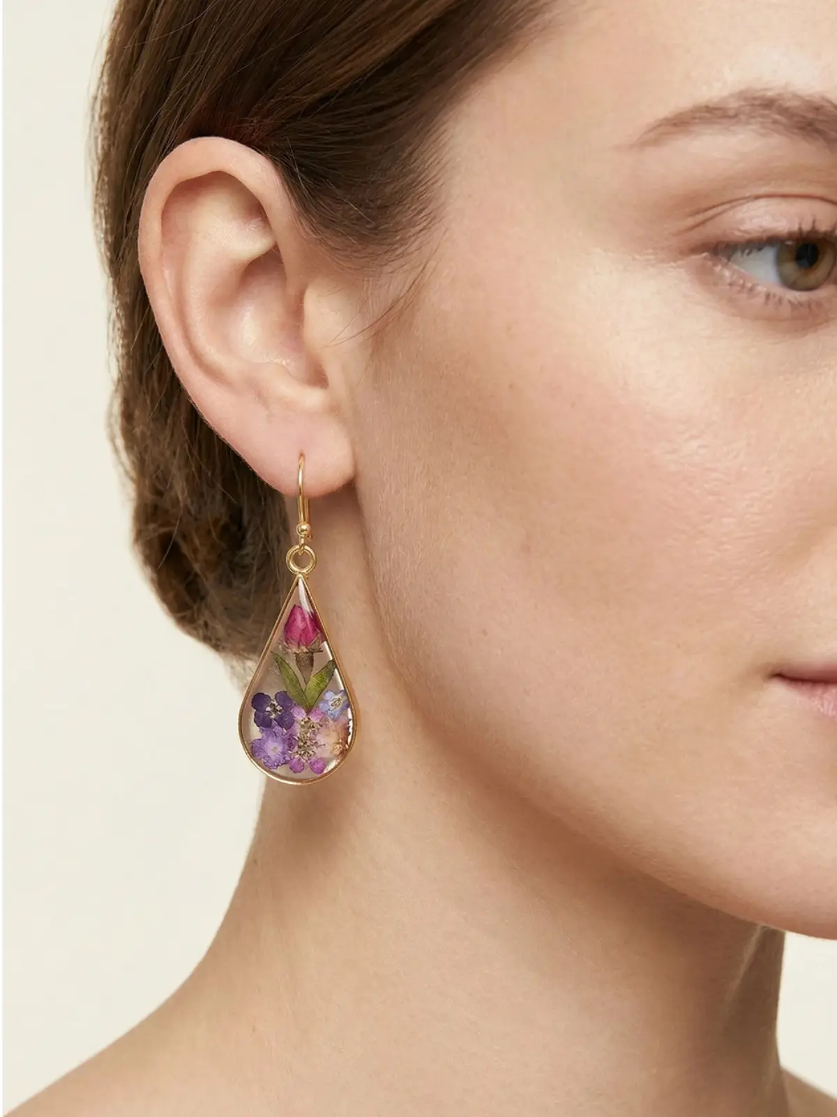 Model ear closeup wearing earring after AI conversion