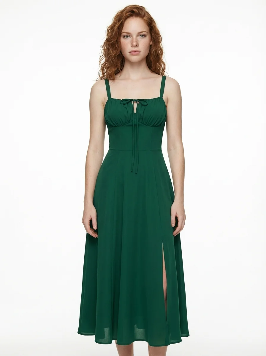 AI Virtual Finery wearing green sundress after conversion