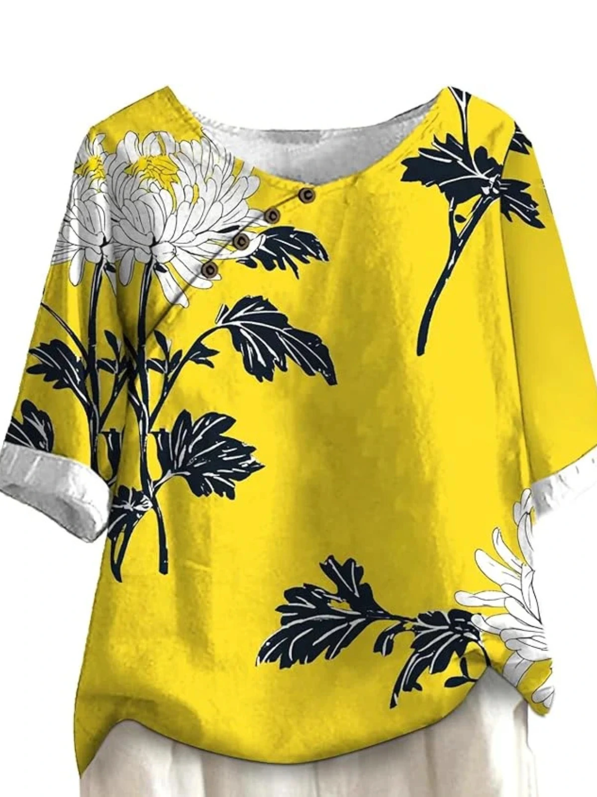 Yellow floral top product shot before AI Virtual Finerying