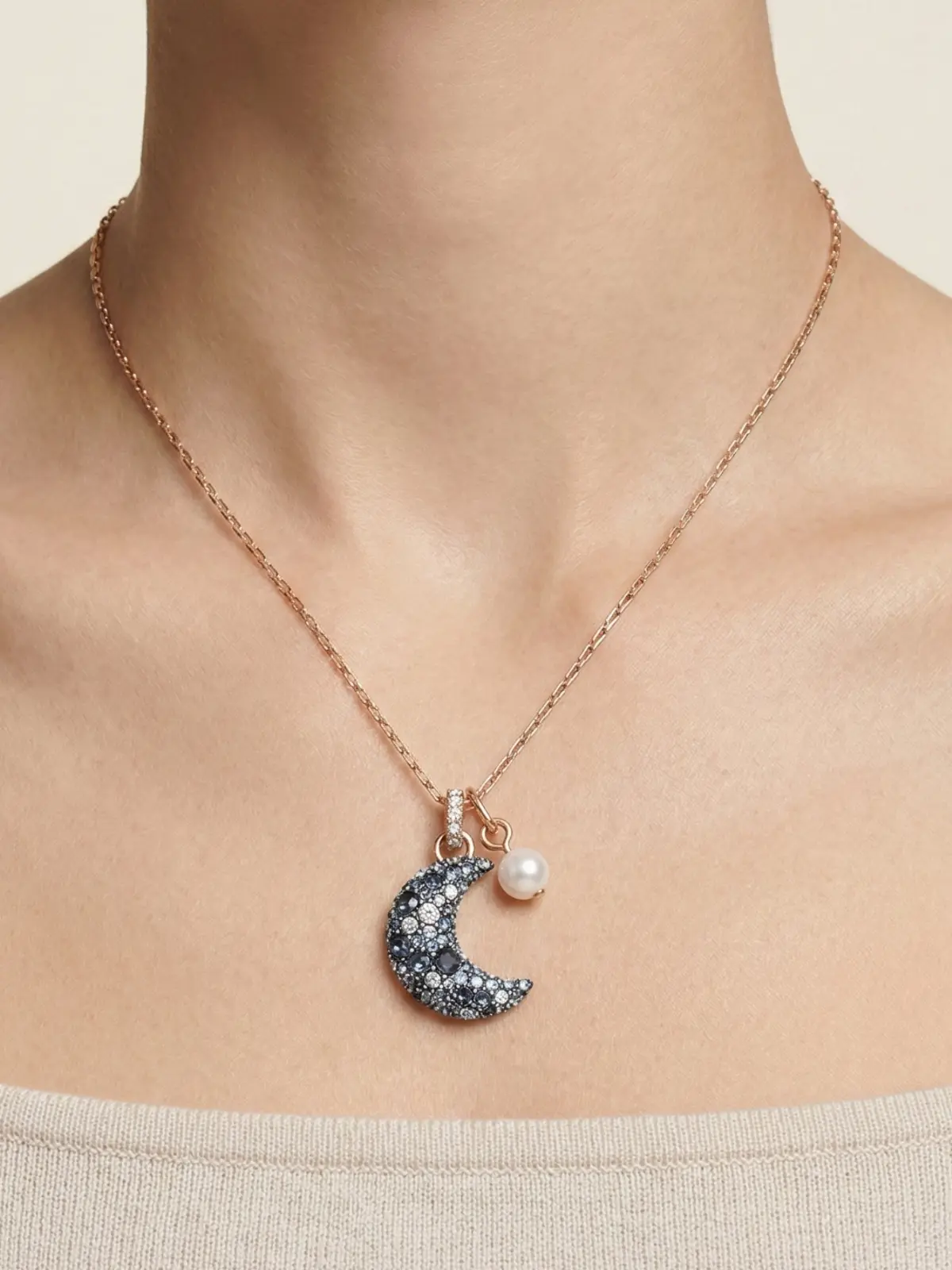 Model neck closeup wearing necklace after AI conversion