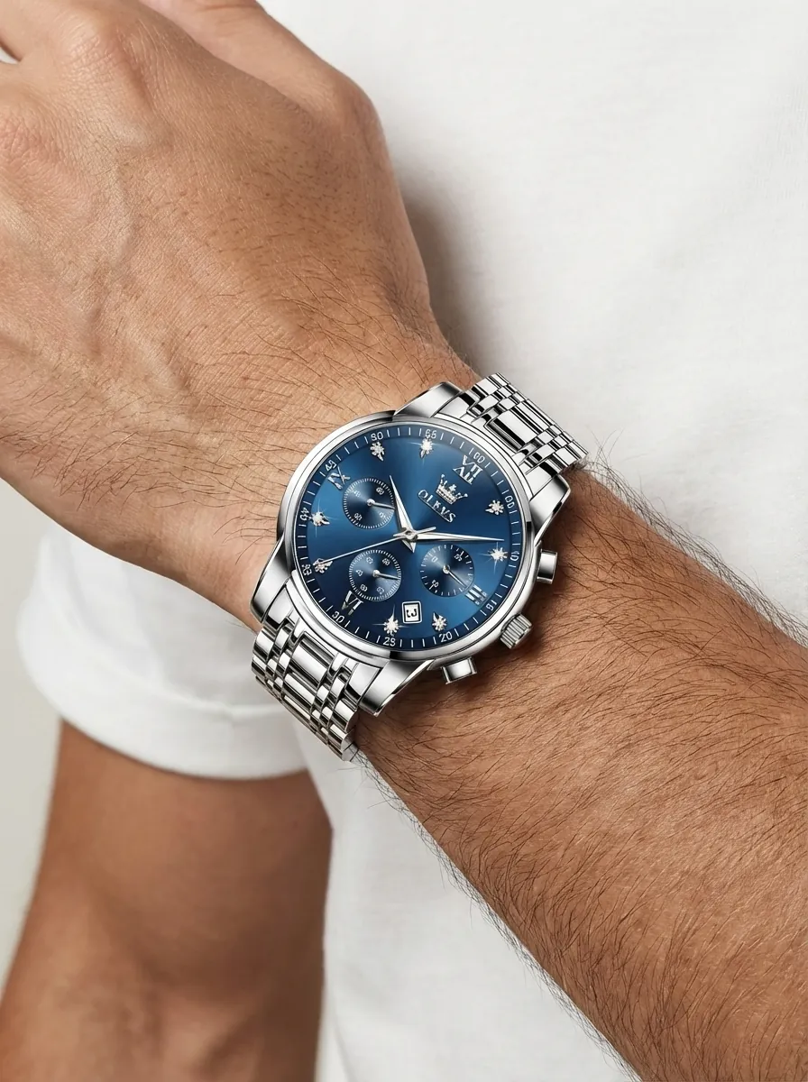 Model wrist wearing watch after AI lifestyle conversion